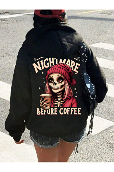 uyguntarz Unisex Nightmare Printed Hooded Sweatshirt