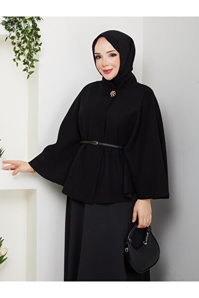 MODA ESRE FASHION PANÇO KAŞE KUMAŞ HAKİM YAKA KEMERLİ SİYAH RENK
