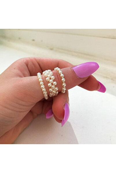 Shiklik 3'lü Beyaz İnci Kadın Eklem Yüzük Seti