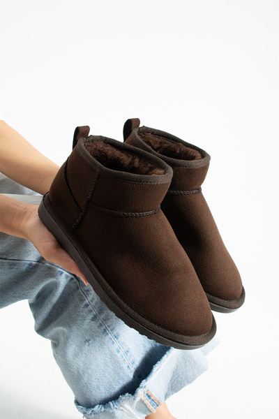 More Kadın Bot Ultra Mini Kahverengi Süet Içi Komple Kürklü KIŞLIK İNCE TABAN