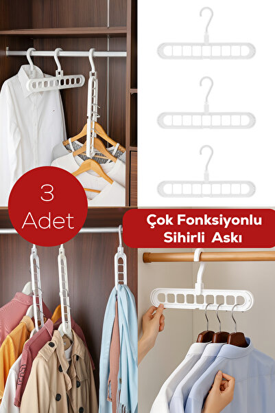 Porsima 3 Adet Çok Fonksiyonlu Dolap Içi Düzenleyici Organizer Sihirli Askı Tişört Gömlek Elbise Askısı