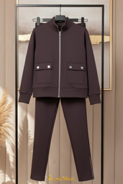 AYMELEK Women's Sports Tracksuit Set Soft Textured Modal Fabric Pocket Detailed Set