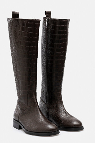 RUJO حذاء بني منقوش من جلد التمساح الأصلي مصنوع يدويًا بسحاب جانبي باللون الأ...