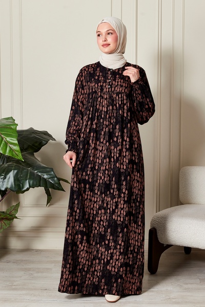 fistan Shirred Robadan Buttoned Front Viscose Fabric Tesseture Clothing Mother Dress Prayer Dress