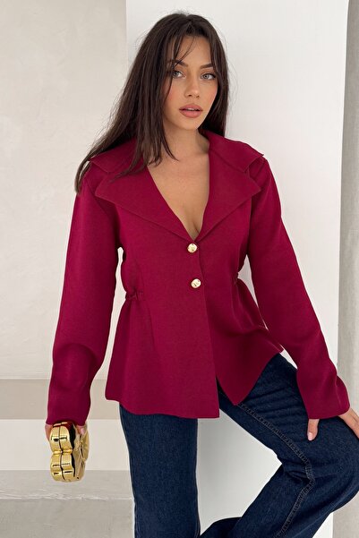 FEMELLE Burgundy Shawl Collar Jacket with Side Gathered Gold Buttons Standard Size