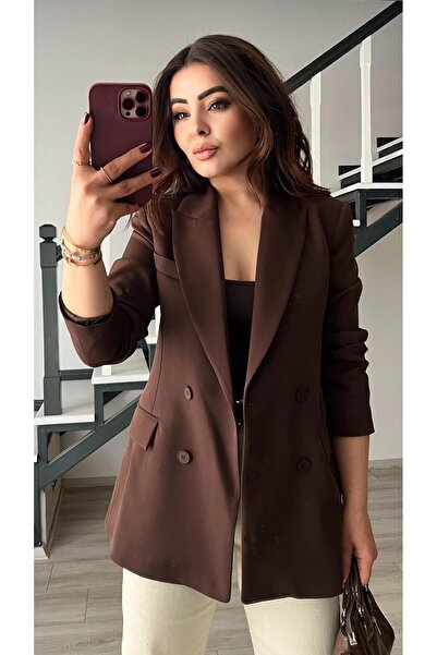Oslove Acı Kahve Double-Breasted Blazer Jacket
