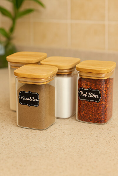NazliHome Bambu Kapaklı Vakumlu 300 ml Kavanoz – Baharatlık Seti (3’lü)
