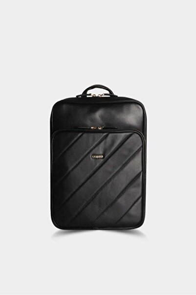 GUARD Black Horizontal Stitched Leather Backpack