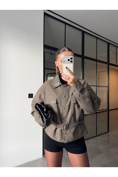 BB Bensu Buyruk JACHETĂ PREMIUM DIN PIELE DE VIZON CU CENTURĂ