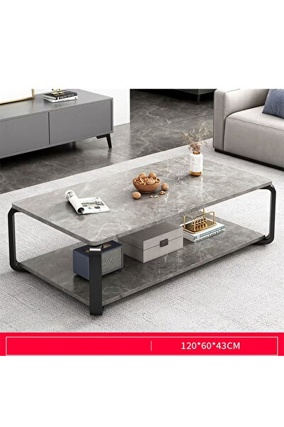 KEKE Marble finish with Black frame Top 2 Tier Modern Living Room Home Sofa Table