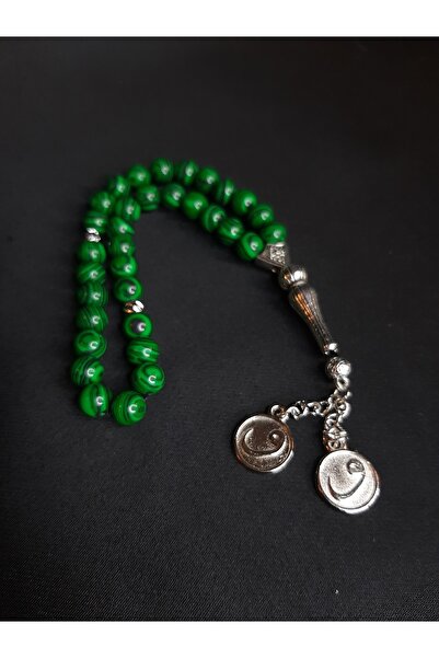 MRYart Green Black Malachite Natural Stone 33mm Prayer Beads