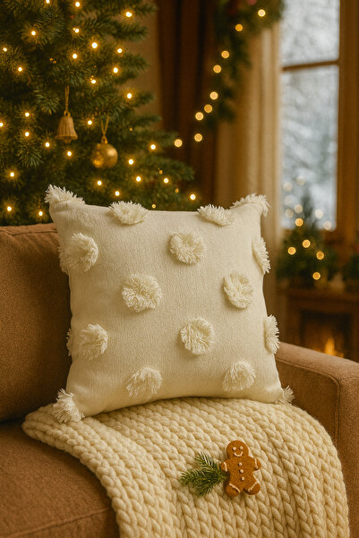 Uğur Home Ev Tekstili 2-Piece Furry and Patterned Throw Pillow Cover - 40X40Cm and 45X45Cm Stylish and Comfortable Decorative Pillow