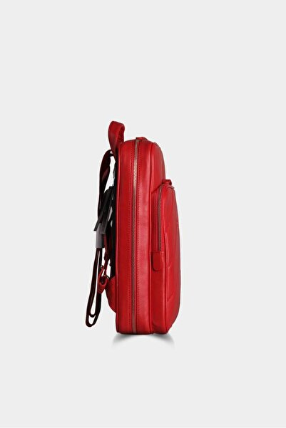 GUARD Red Horizontal Stitched Leather Backpack