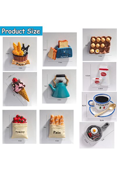 Generic 10 Pcs 3D Food Refrigerator Magnets Cute Resin Fridge Magnet Kitchen Decor Strong Note Holder