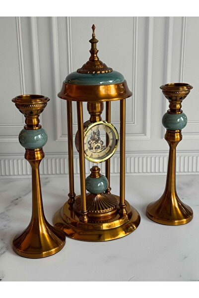 ROSSEV Antik Saatli 3 Parça Konsol Seti Yeşil