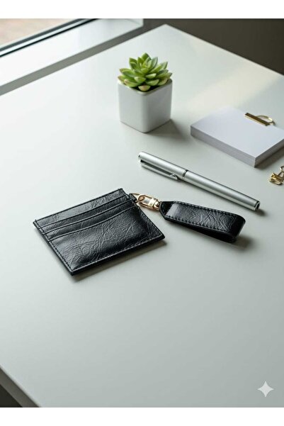 Uzs pace Bow Detailed Card Holder & Keychain - Black