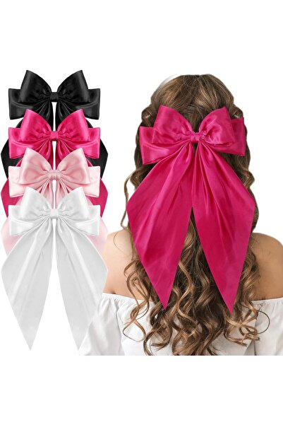 Generic 4 Pack Large Satin Hair Bows Long Tail Oversized Ribbon Hair Clips for Women Girls