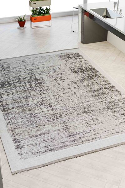 Oriente Home Soyut Desenli Gri Şönil Makine Halısı Kaymaz Taban Yıkanabilir Mutfak Halısı 8383