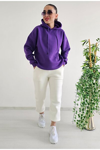 6 butik altı üstü butik Σετ αθλητικής φόρμας με μωβ κουκούλα και ελαστικό πόδι