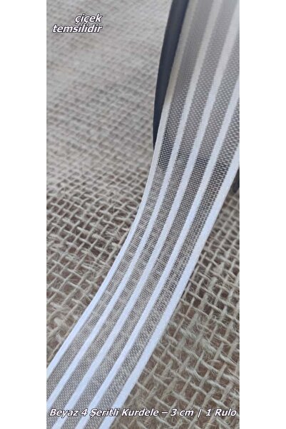 hobidaşım Panglică albă cu 4 dungi – 3 cm lățime, tul între două dungi (1 rolă)