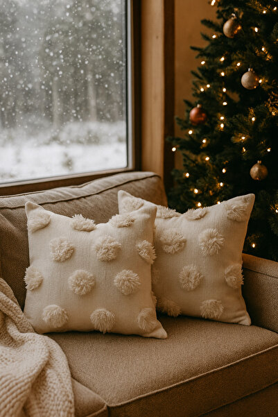 Uğur Home Ev Tekstili 2-Piece Furry and Patterned Throw Pillow Cover - 40X40Cm and 45X45Cm Stylish and Comfortable Decorative Pillow