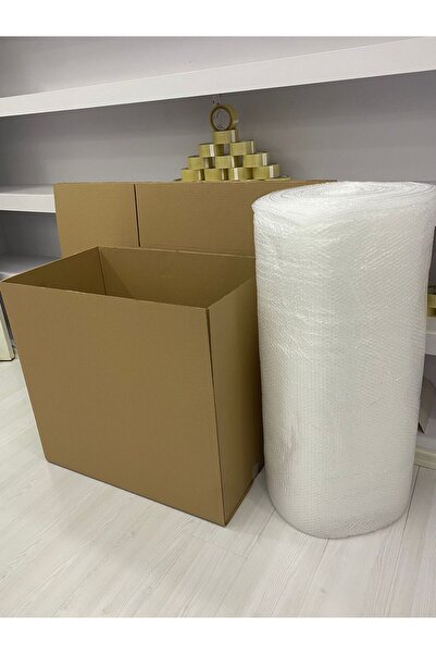 e Erta Koli Taşınma Seti,80x50x50cm 10'Lu Çift Oluklu Boş Karton, Kutu, 1 Adet Koli Bandı, 40gr. 5mt Patpat