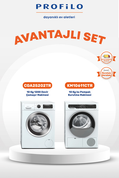 Profilo 2Li 10 Kg Set Çamaşır Makinesi(CGA25202TR) + Kurutma Makinesi(KM10611CTR)