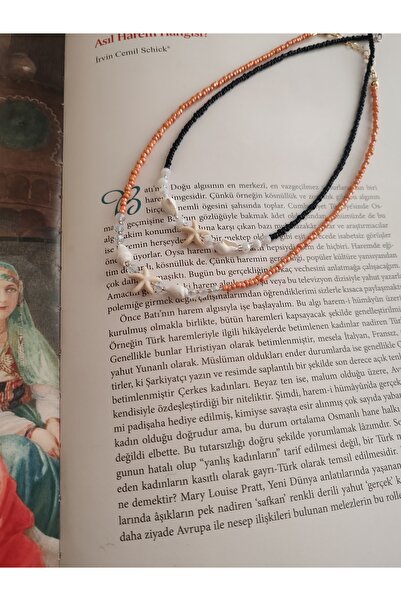 elbi bijuteri قلادة نجم البحر باللون الأسود والبرتقالي