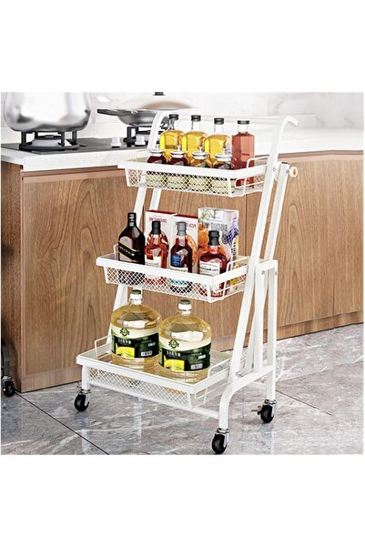 Alcoach عربة تخزين المطبخ، عربة معدنية قابلة للطي بثلاث طبقات مع عجلات قابلة ...