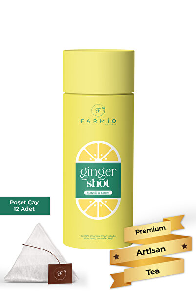 FARMİO GİNGER SHOT Çayı – 12 Poşet – Premium Çay Deneyimi – Limon, Zencefil, Havuç, Aynısefa, Elma