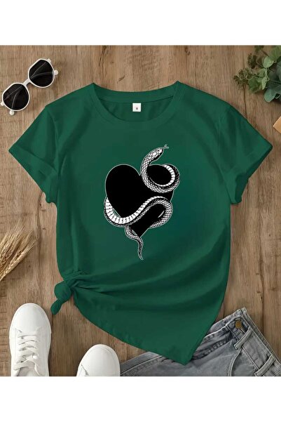ORVIO Group Snake Wrapped Heart Printed T-Shirt