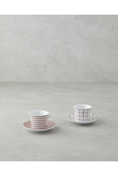 English Home Ashley Porcelain Coffee Cup Set 4 Pieces for 2 People - Burgundy