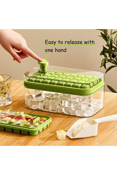 Generic Ice Cube Tray with Lid and Bin, 2 Pack for Freezer, One Button Press 64 Pcs Ice Cube Mold