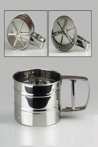 Kitchen Damys Stainless Steel Automatic Trigger Metal Flour Sieve - Stainless Metal Flour and Sugar Sieve - Metal Sieve