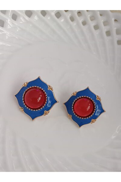 Shisa Jewel Vintage Mavisi Kırmızı Küpe(A53)