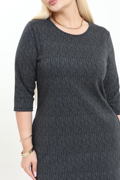 modayız Double Pocket Patterned Stretchy Winter Plus Size Midi Dress 27A-2740