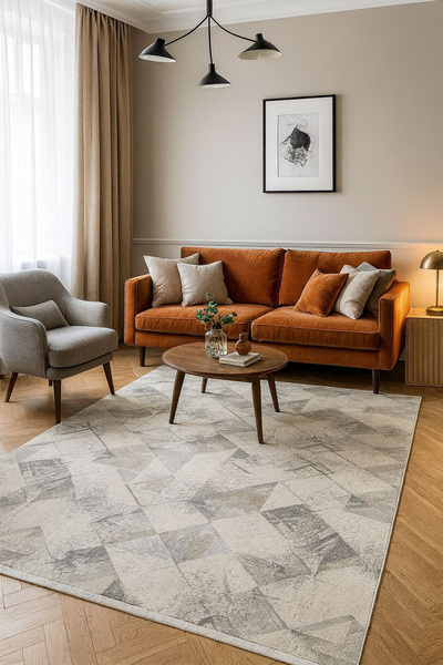 Raschel Carpet Premium Seri Gri-Mavi Triko Akrilik Jüt Taban Doğal Halı Yollu...