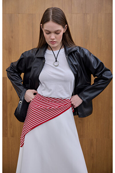 Birgül Bektaş Δερμάτινο μπουφάν με μαύρη μπροστινή τσέπη