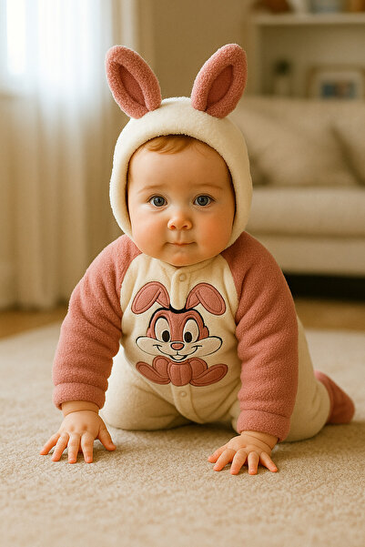 eomix kids Baby Romper with Rabbit Figure. Welsoft Pouf Fabric with Rabbit Embroidery