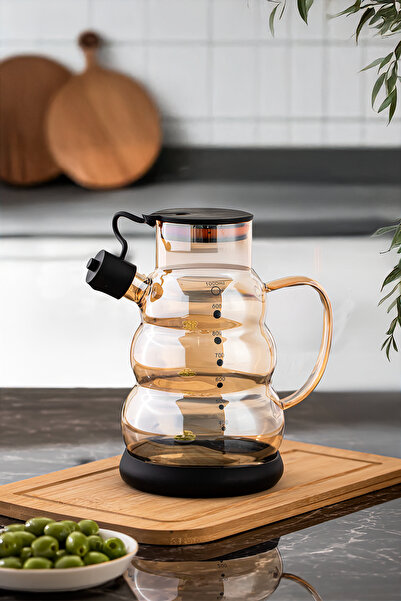 Porsima وعاء زيت من الزجاج البوروسيليكات مع غطاء، وعاء زيت سعة 1000 مل باللون الأسود