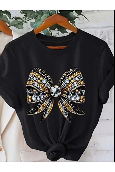 ORVIO Group Parıltılı Taşlı Kurdele Baskılı Tişört