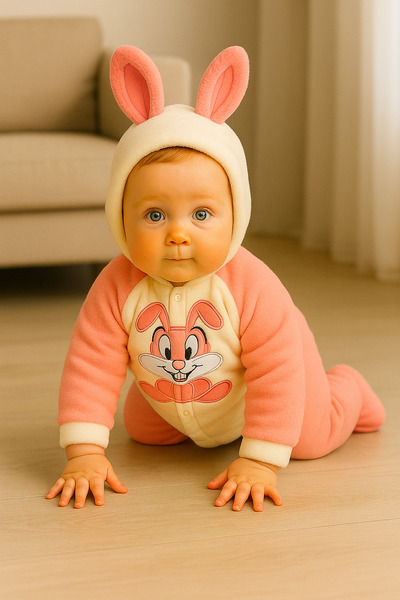 eomix kids Baby Romper with Rabbit Figure. Welsoft Pouf Fabric with Rabbit Embroidery