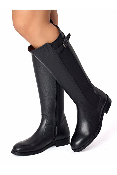 RUJO Черни ръчно изработени еластични ботуши за езда от естествена кожа с цип...