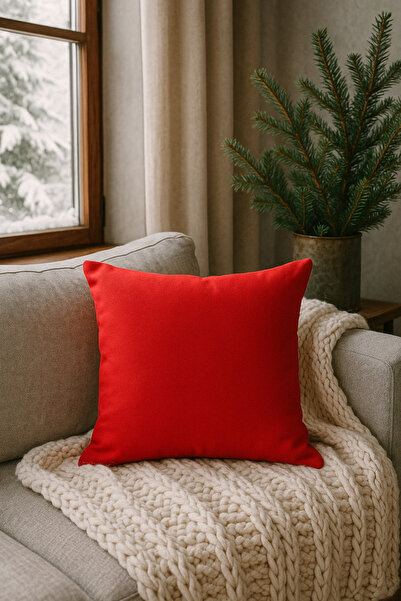 Uğur Home Ev Tekstili 2-Piece Christmas Themed Plain Red Decorative Throw Pillow Cover 43X43 cm - Cover Only - Solid Color