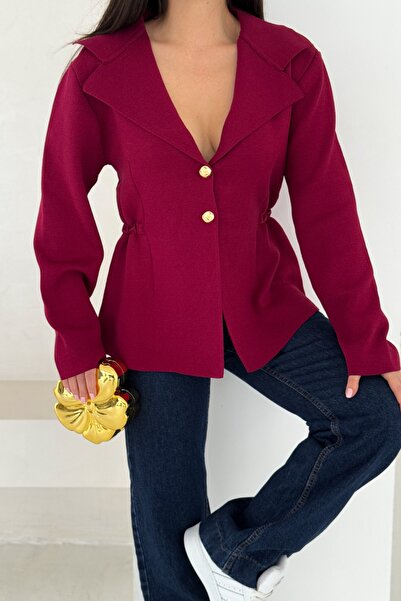FEMELLE Burgundy Shawl Collar Jacket with Side Gathered Gold Buttons Standard Size