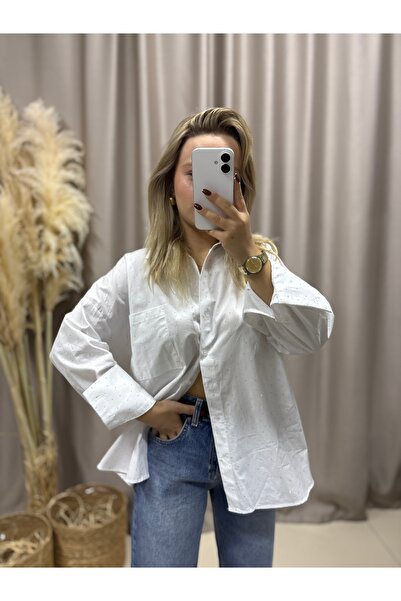 LİSAA BUTİK White Stone Poplin Standard Size Shirt