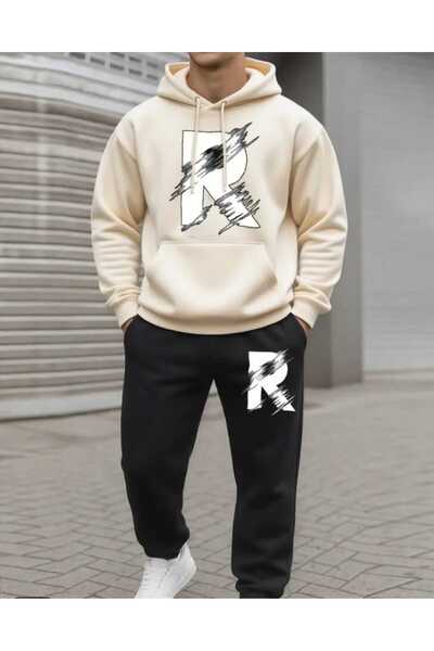 ORVIO Group مجموعة هوديي 'R' Letter Brush Stroke مطبوع