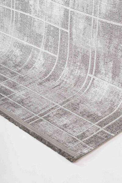 Oriente Home Çizgi Desenli Gri Şönil Makine Halısı Kaymaz Taban Yıkanabilir Mutfak Halısı 8369