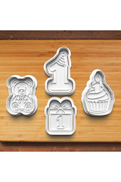 Hobist I'M 1 Year Old Birthday Patterned 4-Piece Set Cookie and Sugar Dough Mold