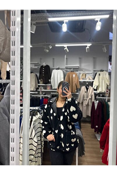 Oxion Kalp Desenli Peluş Hoodie